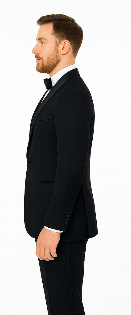 Mens Vested Wool Tuxedo with Velvet Shawl Lapel in Navy - 34 Short