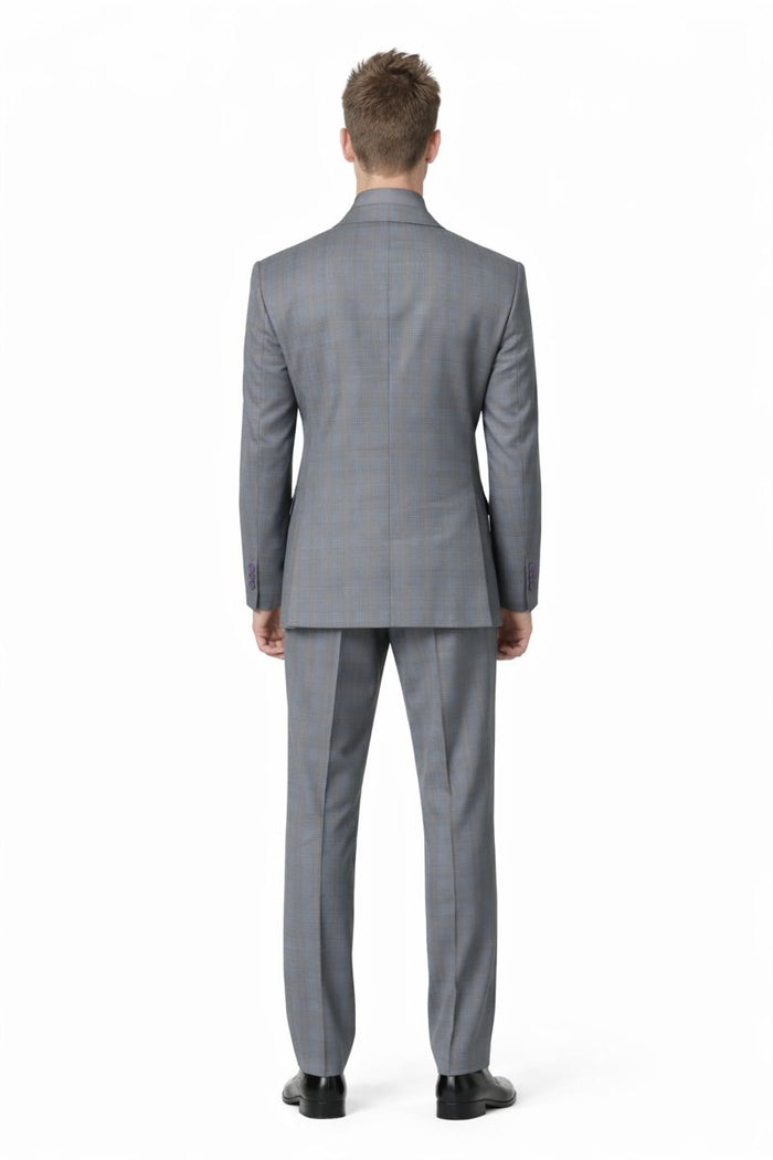 Men's Vinci Peak Lapel Double Breasted Suit High back Vented Jacket with Flap Pockets Grey-New Designer Collection