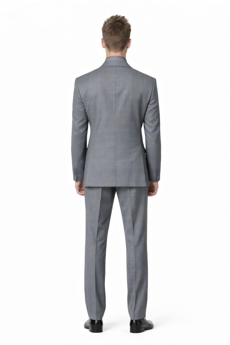 Men's Vinci Peak Lapel Double Breasted Suit High back Vented Jacket with Flap Pockets Grey-New Designer Collection