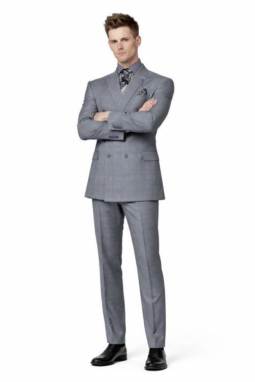 Men's Vinci Peak Lapel Double Breasted Suit High back Vented Jacket with Flap Pockets Grey-New Designer Collection