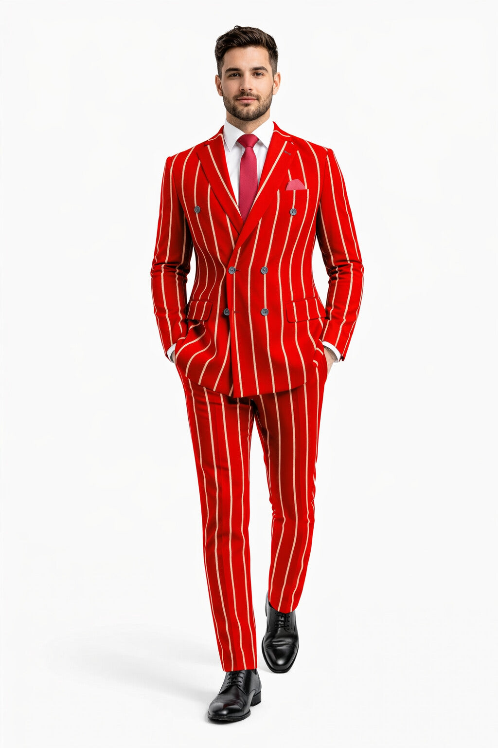 Burgundy Pinstripe Suit - Mens 1920s Gangster Pinstripe Suit - Lapel Chalk Pinstripe Red