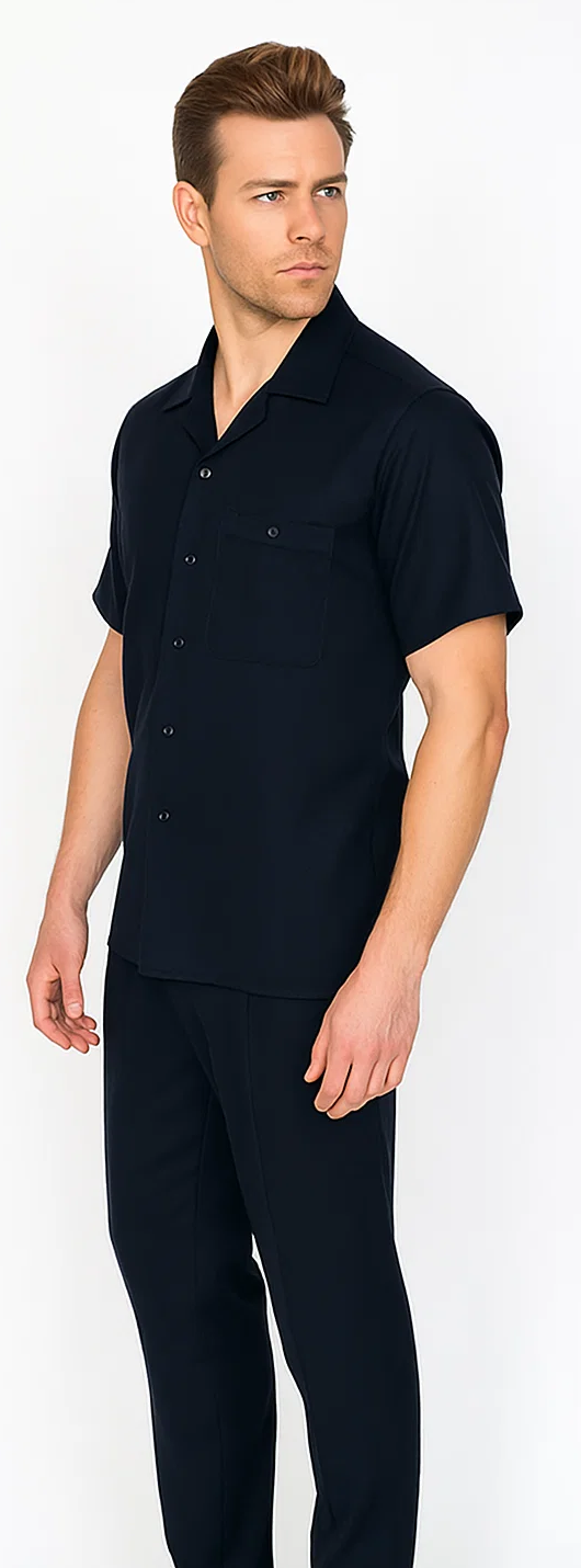 Mens Walking Suit in Color Black leisure suit casual Matching Shirt and Pants $99 - S/30