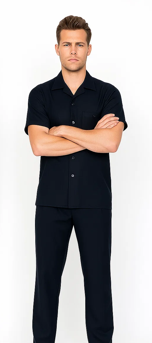 Mens Walking Suit in Color Black leisure suit casual Matching Shirt and Pants $99 - S/30