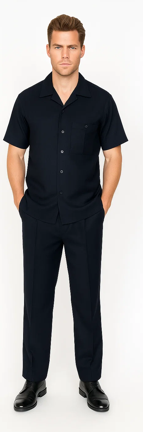 Mens Walking Suit in Color Black leisure suit casual Matching Shirt and Pants $99 - S/30