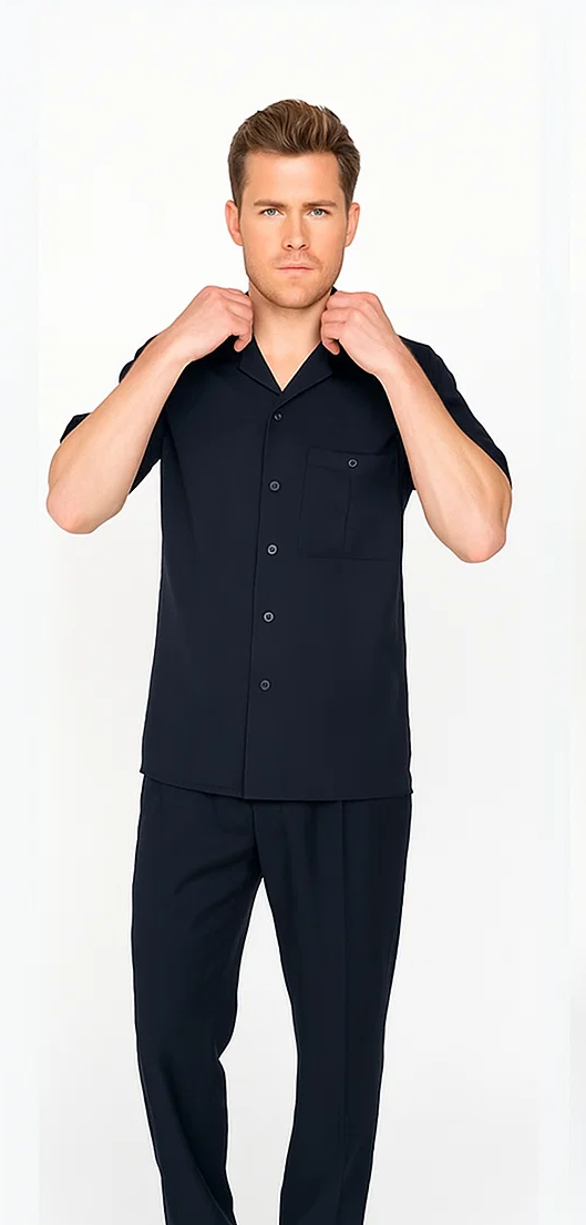 Mens Walking Suit in Color Black leisure suit casual Matching Shirt and Pants $99 - S/30
