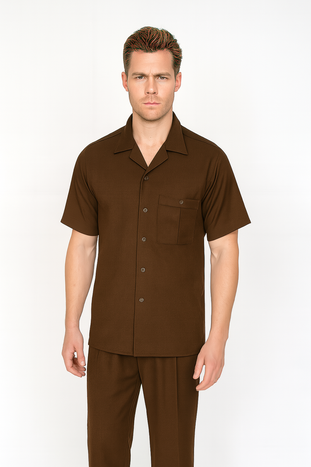 Mens Walking Suit in Color Brown leisure suit casual Matching Shirt and Pants $99 - S/30