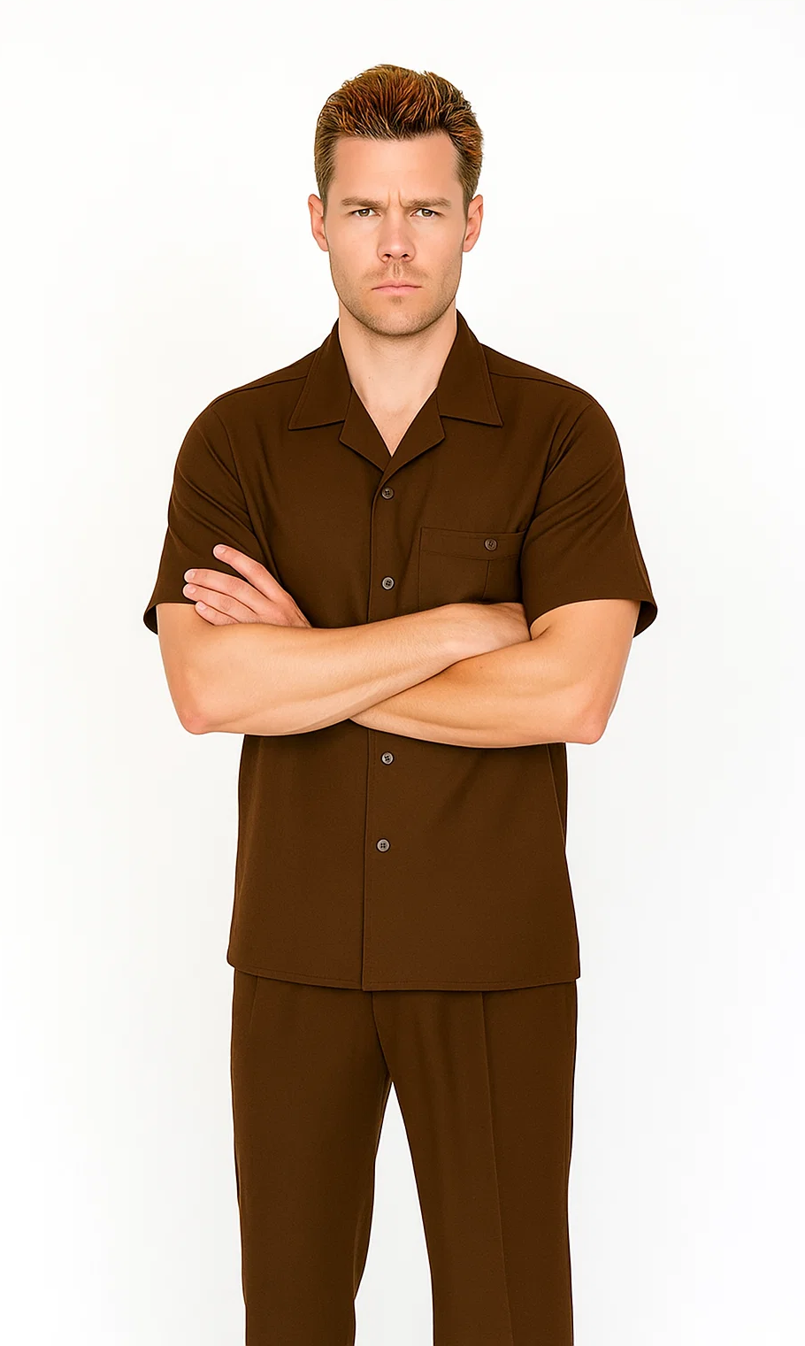Mens Walking Suit in Color Brown leisure suit casual Matching Shirt and Pants $99 - S/30