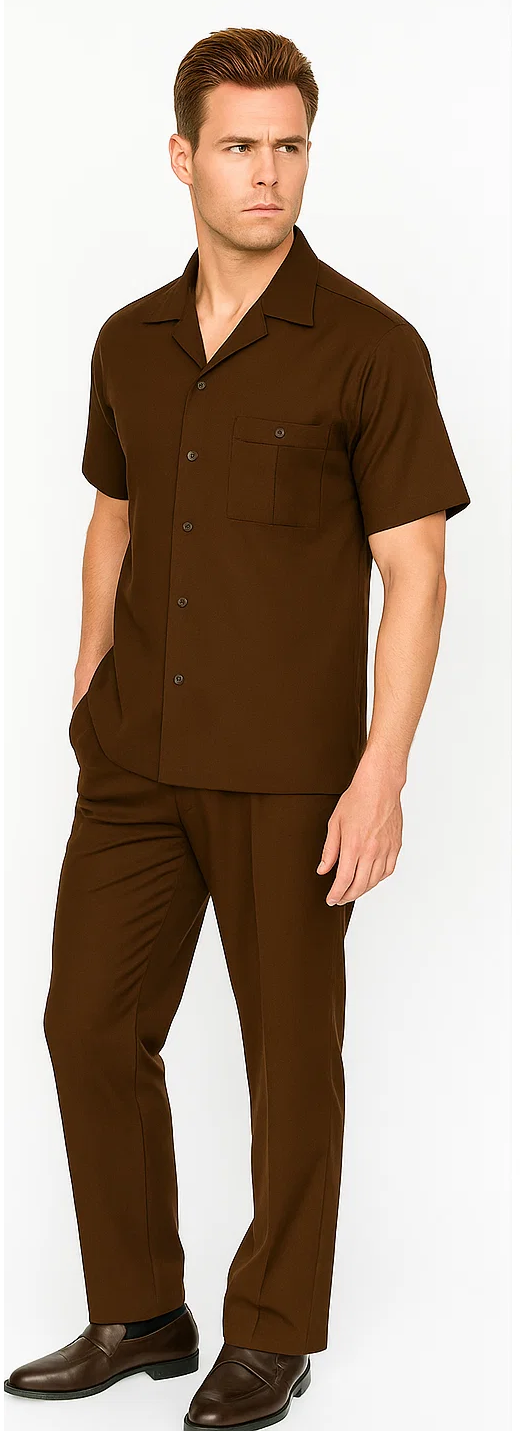 Mens Walking Suit in Color Brown leisure suit casual Matching Shirt and Pants $99 - S/30