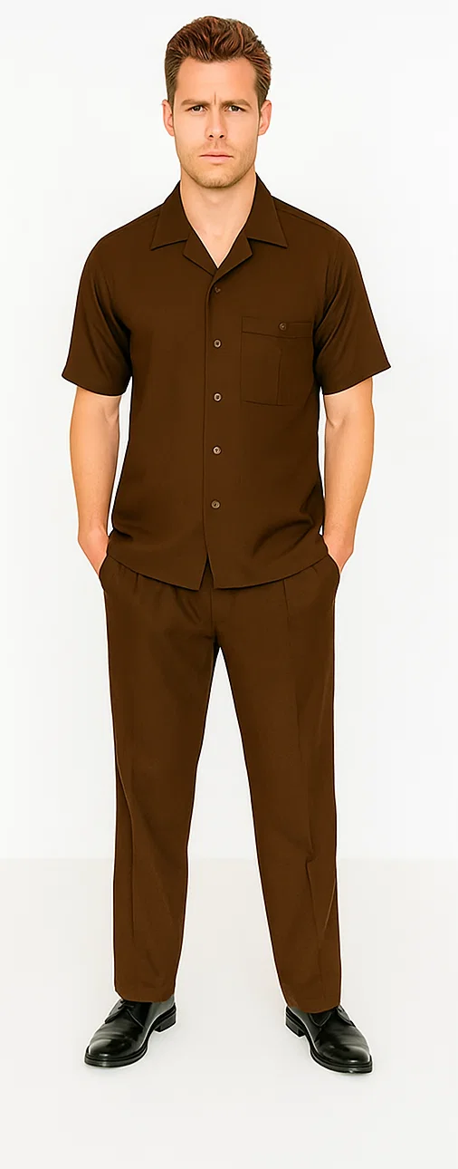 Mens Walking Suit in Color Brown leisure suit casual Matching Shirt and Pants $99 - S/30