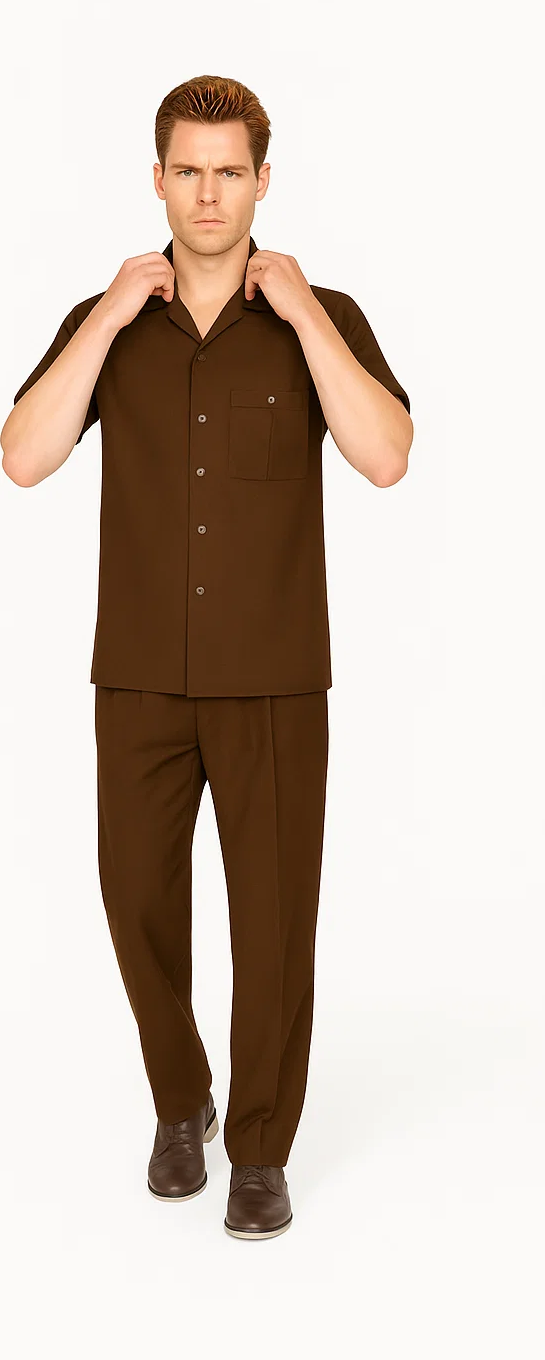 Mens Walking Suit in Color Brown leisure suit casual Matching Shirt and Pants $99 - S/30