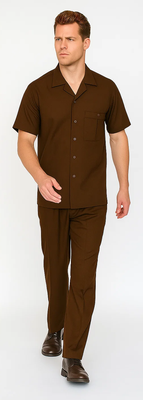 Mens Walking Suit in Color Brown leisure suit casual Matching Shirt and Pants $99 - S/30