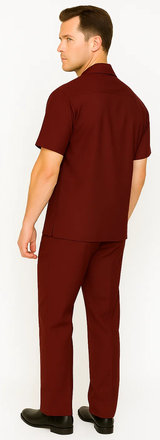 Mens Walking Suit in Color Burgundy leisure suit casual Matching Shirt and Pants $99 - S/30