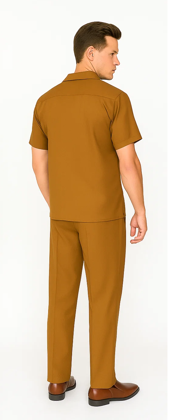 Mens Walking Suit in Color caramel leisure suit casual Matching Shirt and Pants $99 - S/30