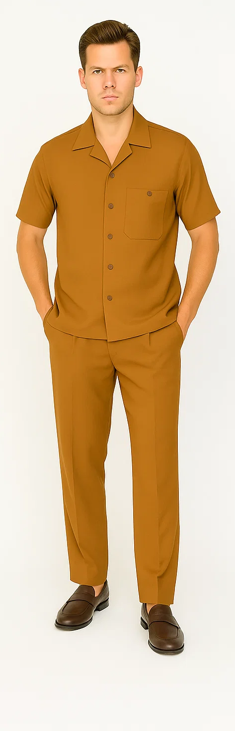 Mens Walking Suit in Color caramel leisure suit casual Matching Shirt and Pants $99 - S/30