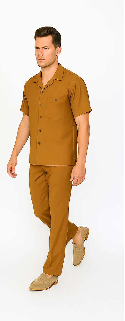 Mens Walking Suit in Color caramel leisure suit casual Matching Shirt and Pants $99 - S/30