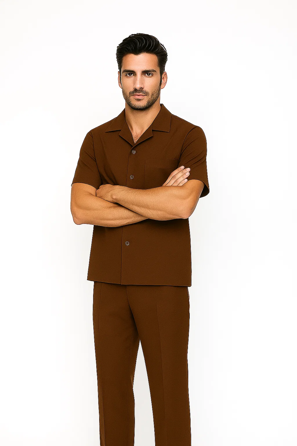 Mens Walking Suit in Color cognac leisure suit casual Matching Shirt and Pants $99 - S/30