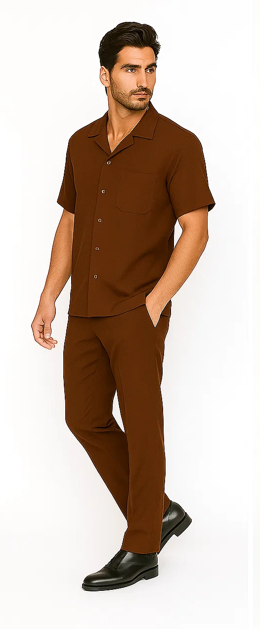 Mens Walking Suit in Color cognac leisure suit casual Matching Shirt and Pants $99 - S/30