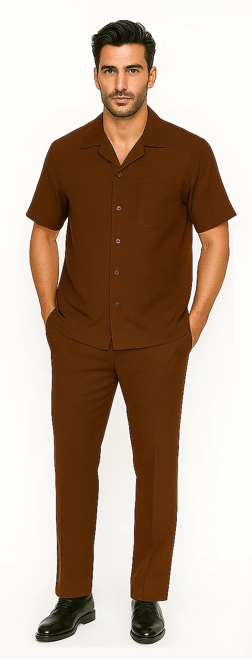 Mens Walking Suit in Color cognac leisure suit casual Matching Shirt and Pants $99 - S/30