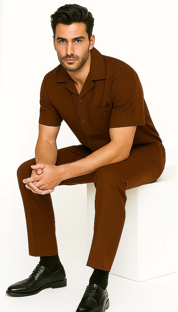 Mens Walking Suit in Color cognac leisure suit casual Matching Shirt and Pants $99 - S/30