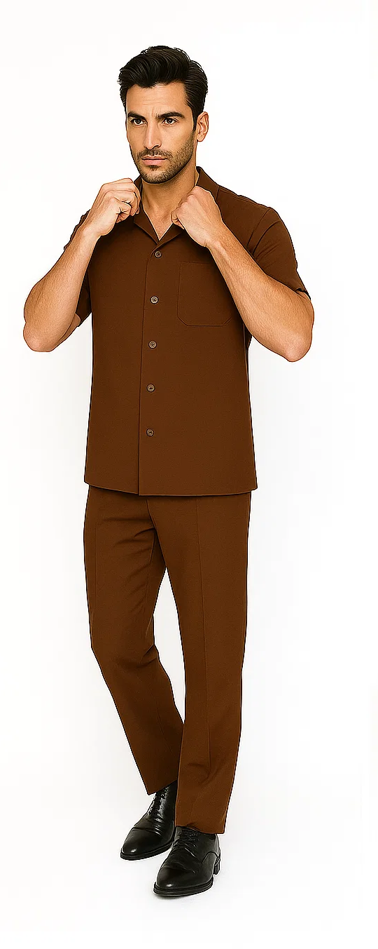 Mens Walking Suit in Color cognac leisure suit casual Matching Shirt and Pants $99 - S/30