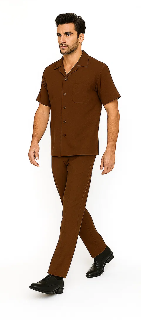 Mens Walking Suit in Color cognac leisure suit casual Matching Shirt and Pants $99 - S/30