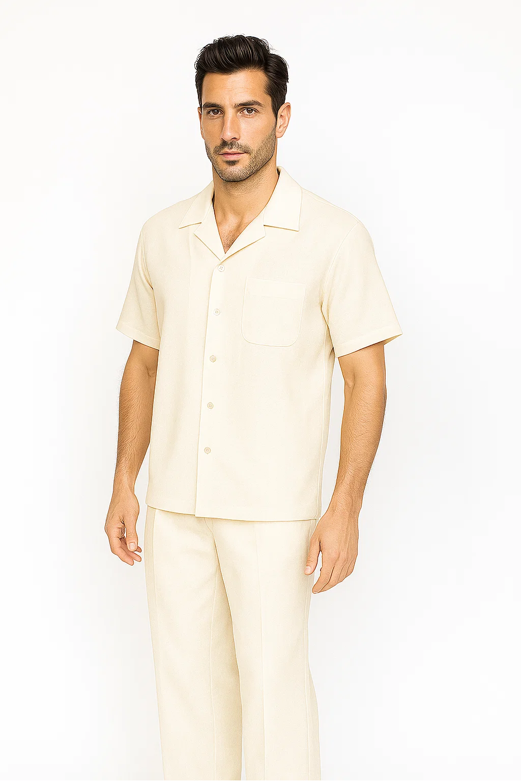Mens Walking Suit in Color cream leisure suit casual Matching Shirt and Pants $99 - S/30