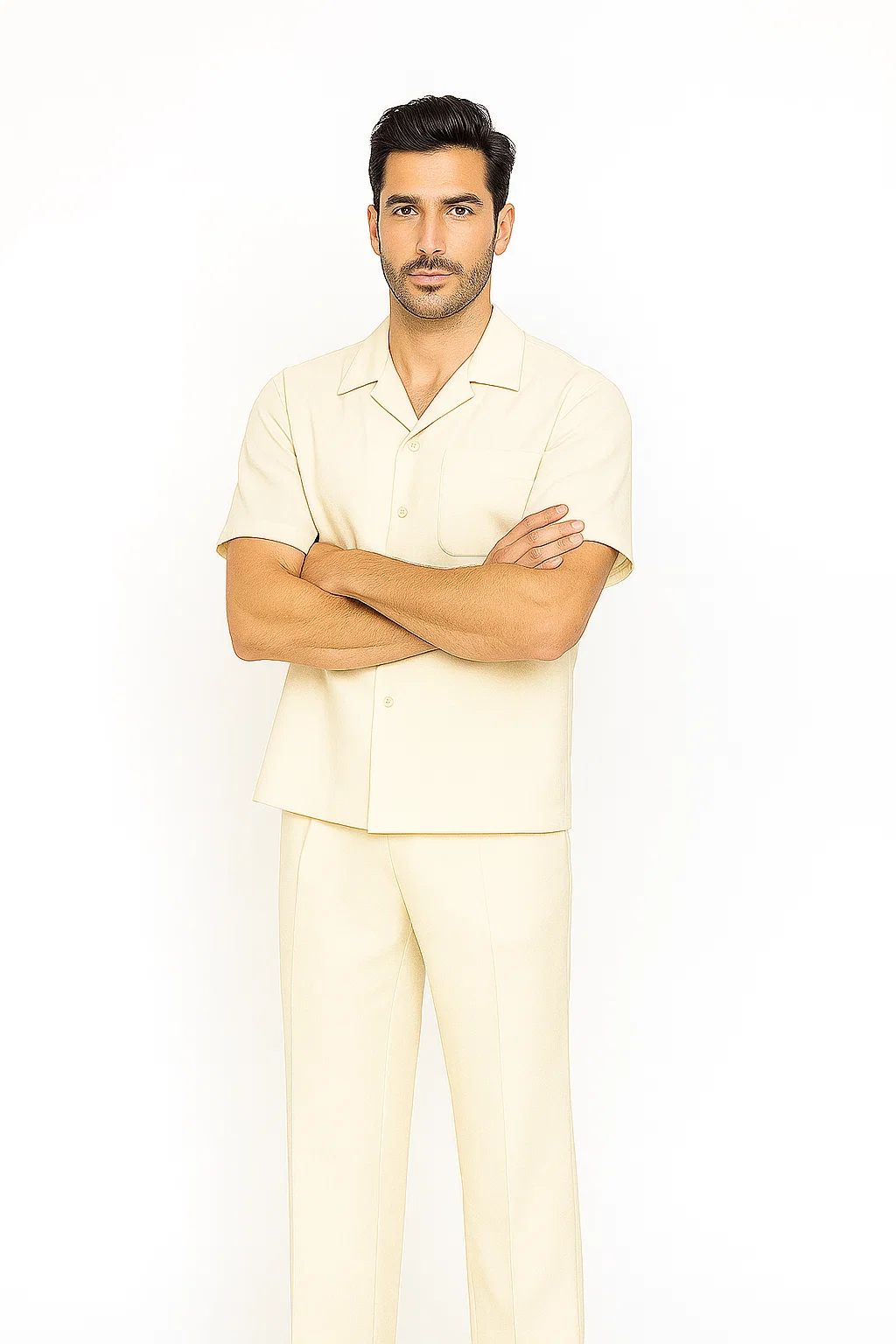 Mens Walking Suit in Color cream leisure suit casual Matching Shirt and Pants $99 - S/30