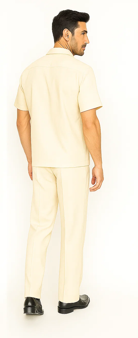 Mens Walking Suit in Color cream leisure suit casual Matching Shirt and Pants $99 - S/30
