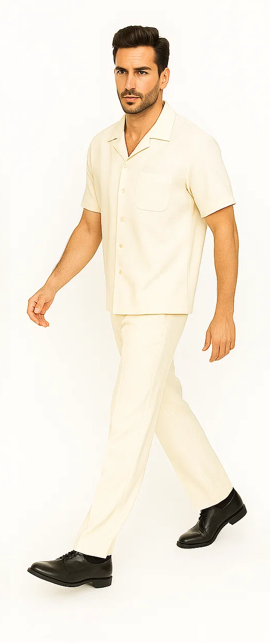 Mens Walking Suit in Color cream leisure suit casual Matching Shirt and Pants $99 - S/30