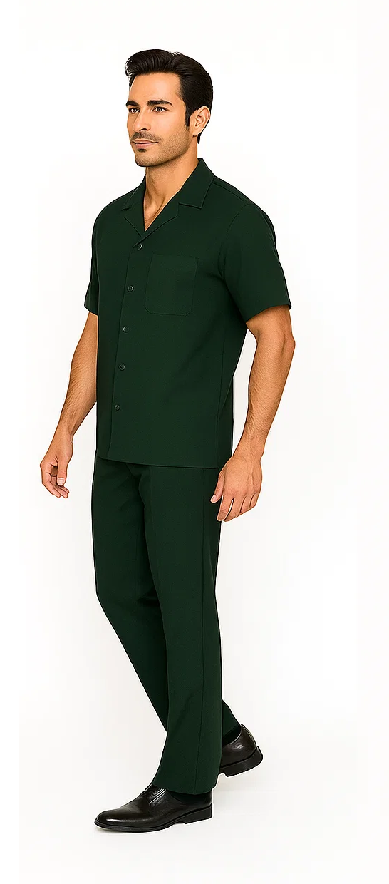 Mens Walking Suit in Color hunter green leisure suit casual Matching Shirt and Pants $99 - S/30