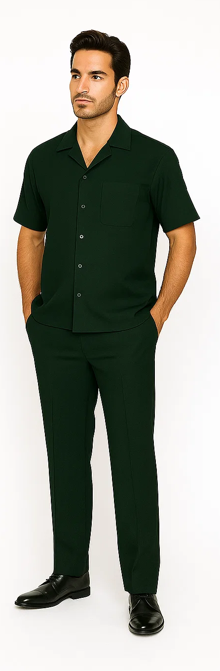 Mens Walking Suit in Color hunter green leisure suit casual Matching Shirt and Pants $99 - S/30