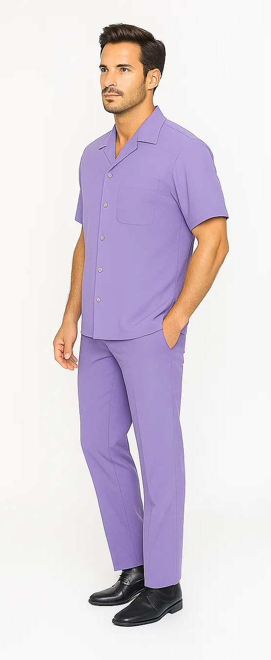Mens Walking Suit in Color lavender leisure suit casual Matching Shirt and Pants $99 - S/30