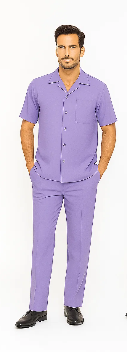 Mens Walking Suit in Color lavender leisure suit casual Matching Shirt and Pants $99 - S/30