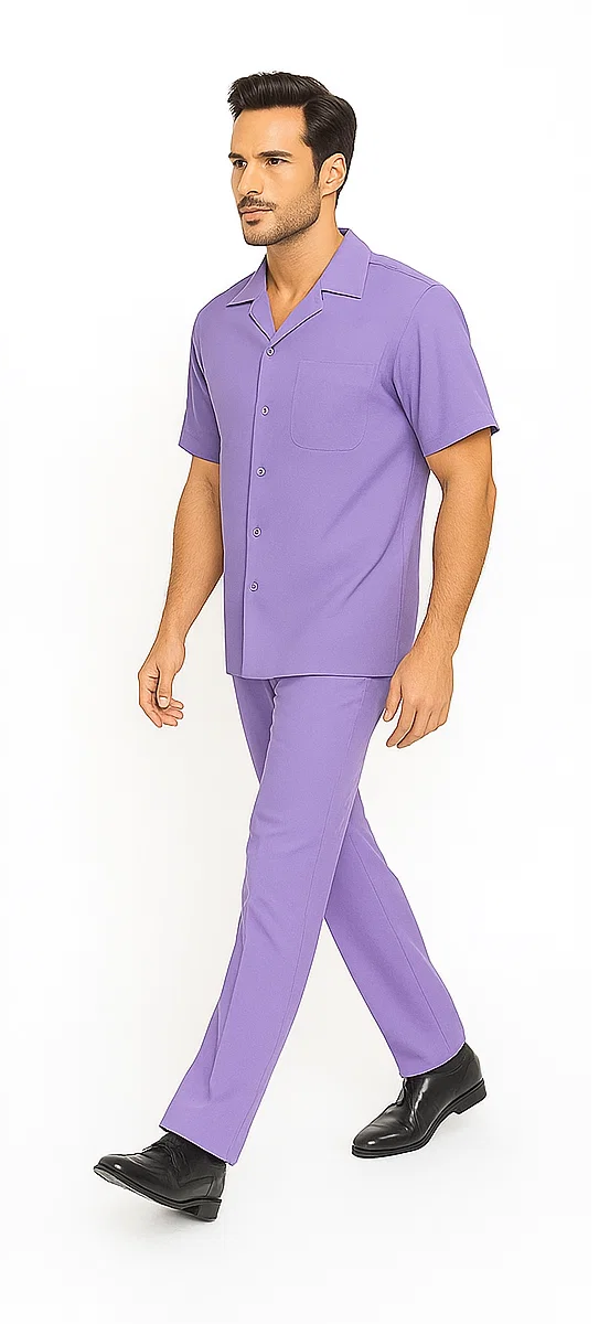 Mens Walking Suit in Color lavender leisure suit casual Matching Shirt and Pants $99 - S/30