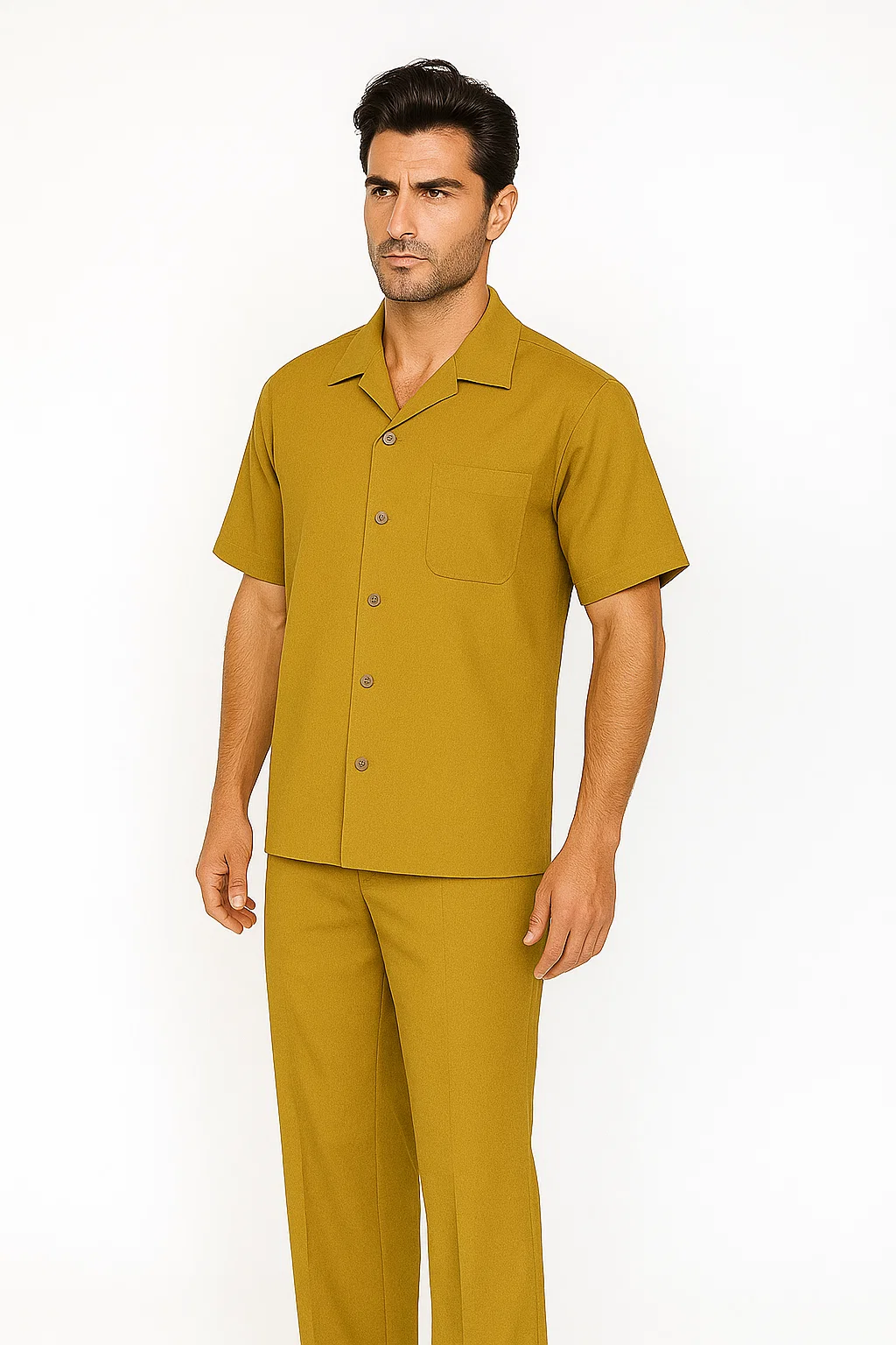 Mens Walking Suit in Color mustard leisure suit casual Matching Shirt and Pants $99 - S/30