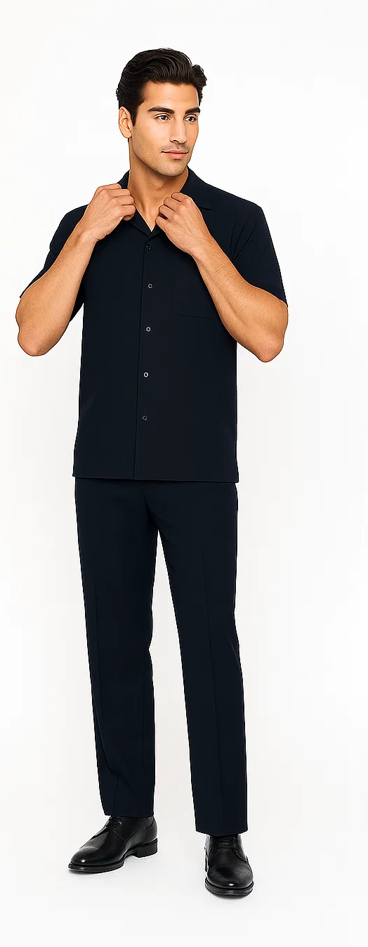 Mens Walking Suit in Color navy leisure suit casual Matching Shirt and Pants $99 - S/30