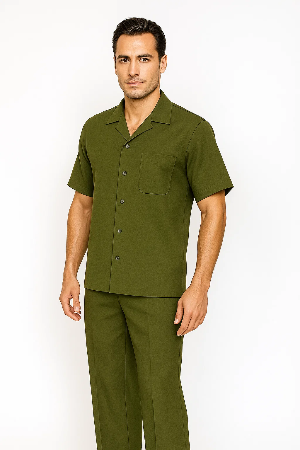 Mens Walking Suit in Color olive leisure suit casual Matching Shirt and Pants $99 - S/30