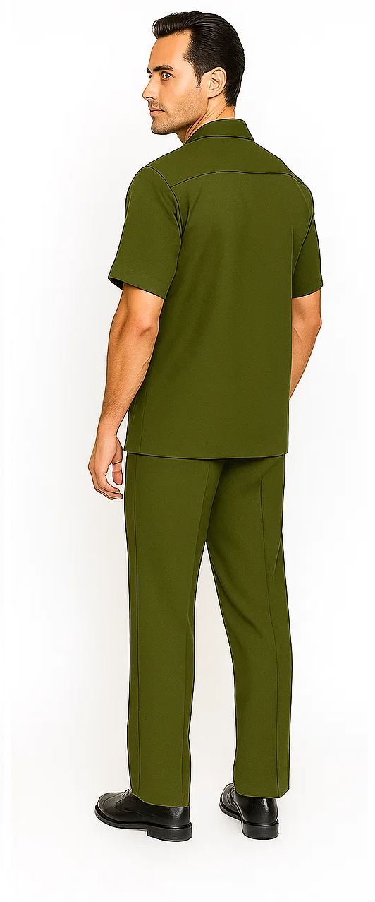 Mens Walking Suit in Color olive leisure suit casual Matching Shirt and Pants $99 - S/30