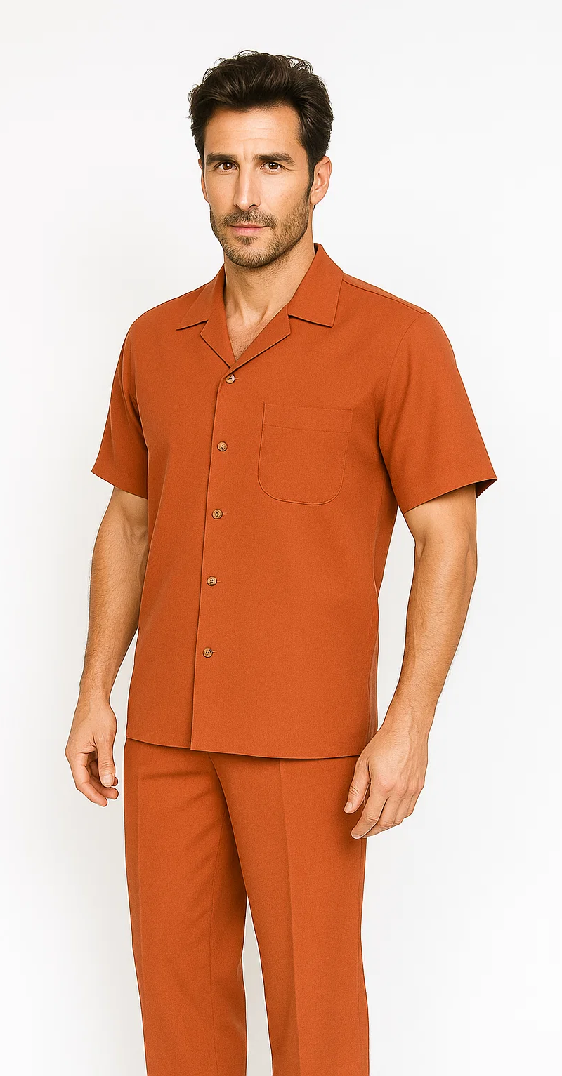 Mens Walking Suit in Color papaya leisure suit casual Matching Shirt and Pants $99 - S/30