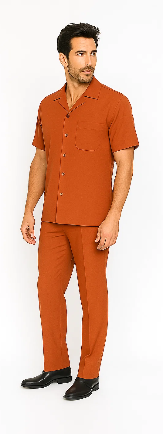 Mens Walking Suit in Color papaya leisure suit casual Matching Shirt and Pants $99 - S/30