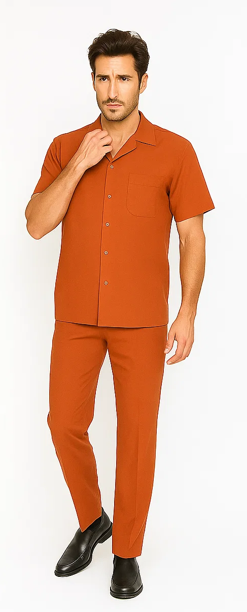 Mens Walking Suit in Color papaya leisure suit casual Matching Shirt and Pants $99 - S/30