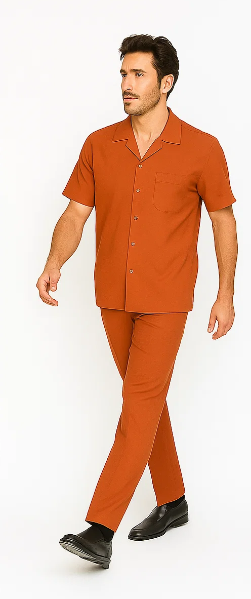 Mens Walking Suit in Color papaya leisure suit casual Matching Shirt and Pants $99 - S/30