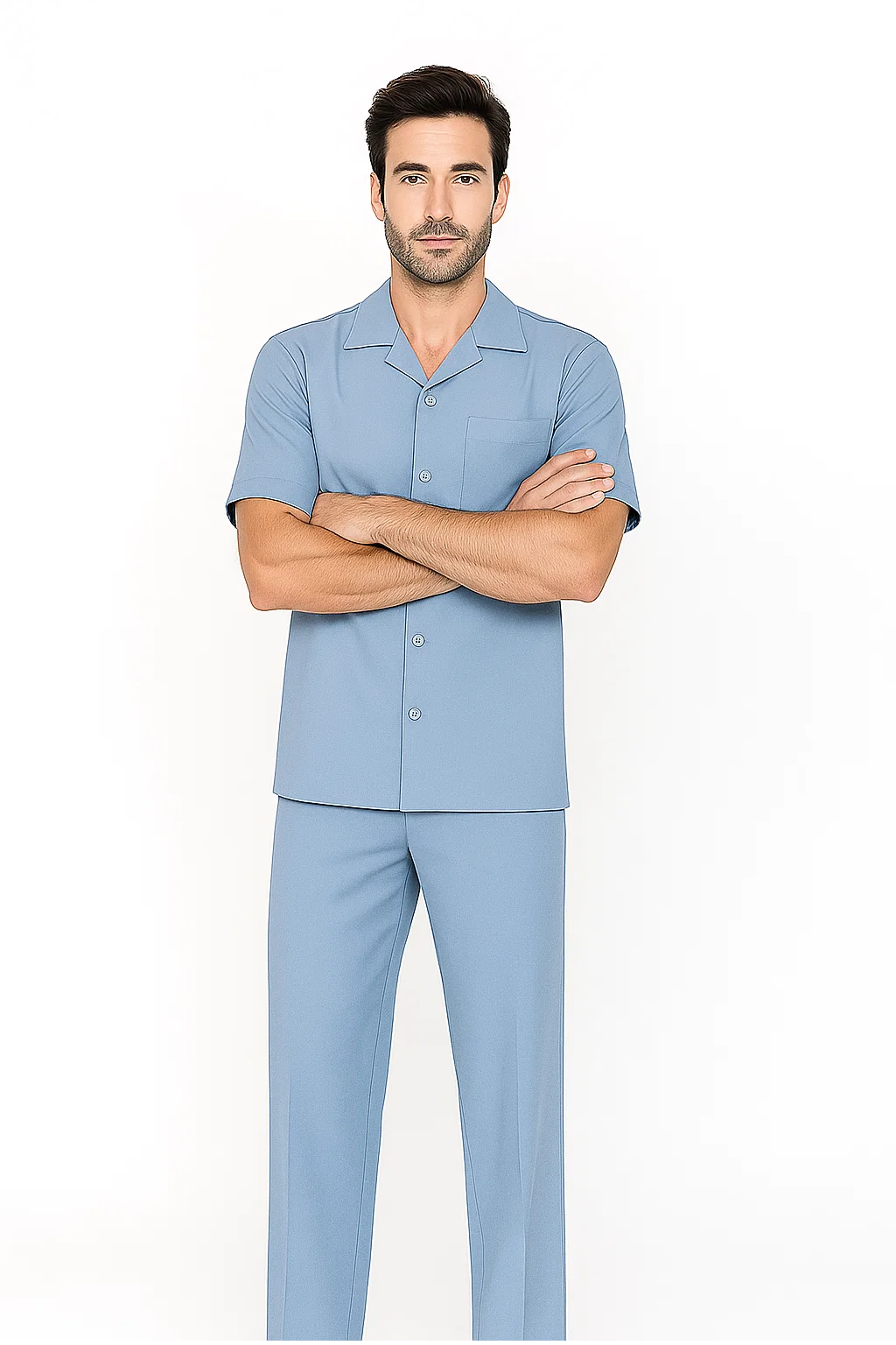 Mens Walking Suit in Color powder blue leisure suit casual Matching Shirt and Pants $99 - S/30
