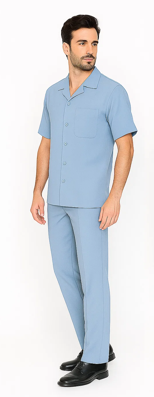 Mens Walking Suit in Color powder blue leisure suit casual Matching Shirt and Pants $99 - S/30