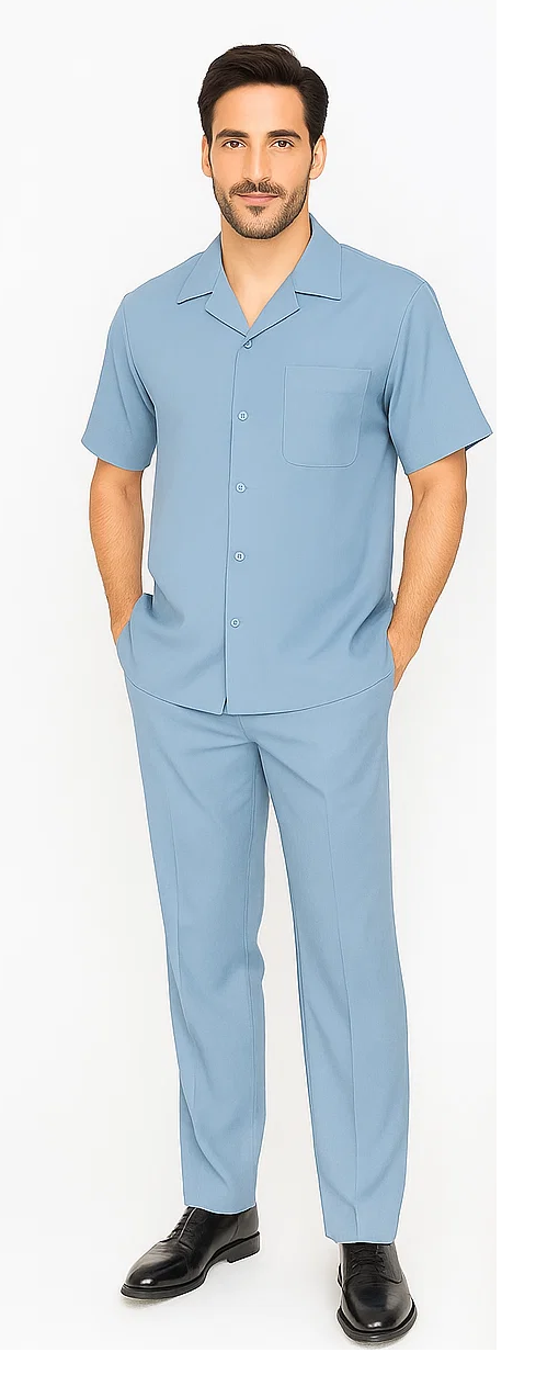 Mens Walking Suit in Color powder blue leisure suit casual Matching Shirt and Pants $99 - S/30