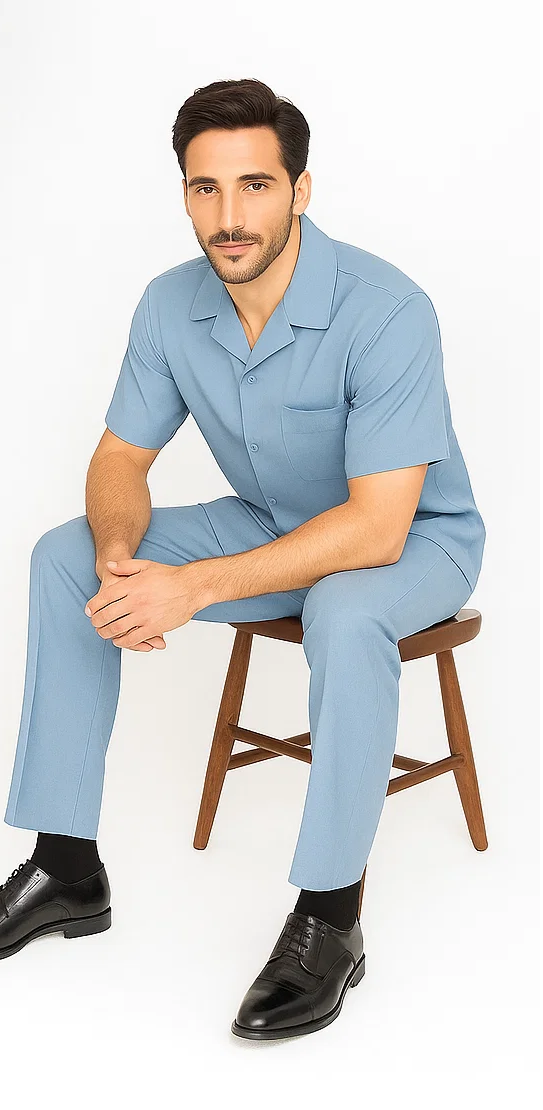 Mens Walking Suit in Color powder blue leisure suit casual Matching Shirt and Pants $99 - S/30
