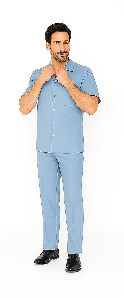 Mens Walking Suit in Color powder blue leisure suit casual Matching Shirt and Pants $99 - S/30
