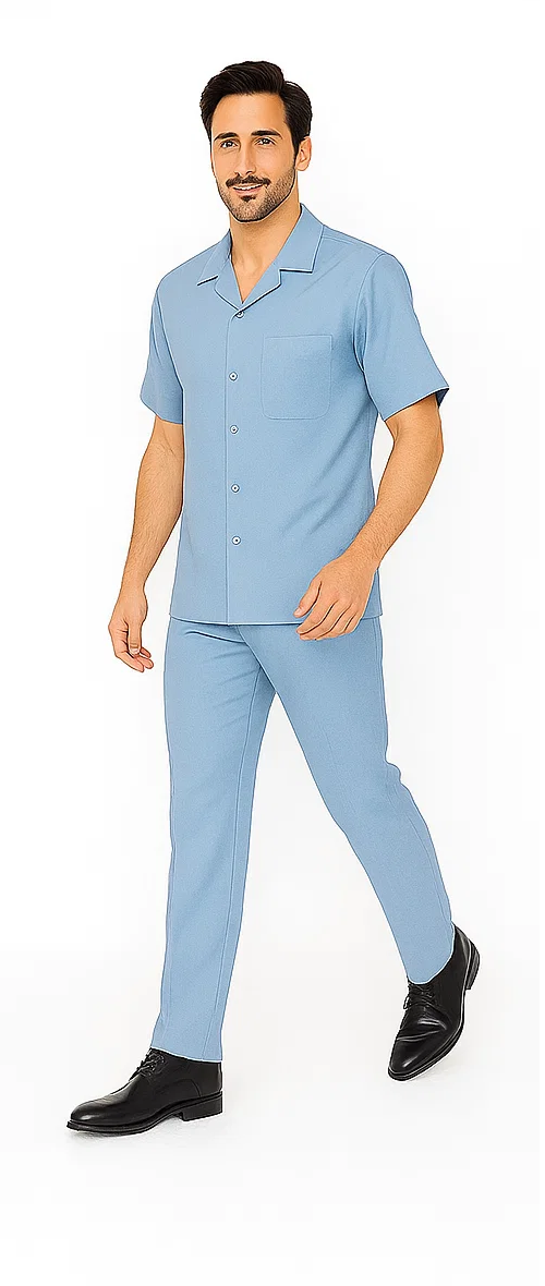 Mens Walking Suit in Color powder blue leisure suit casual Matching Shirt and Pants $99 - S/30