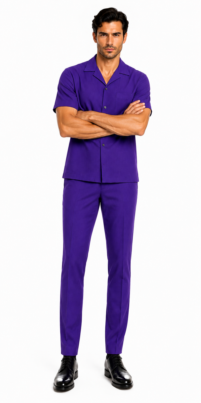 Mens Walking Suit in Color purple leisure suit casual Matching Shirt and Pants $99