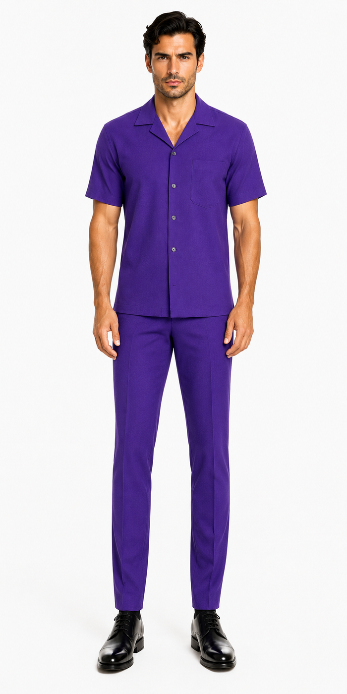 Mens Walking Suit in Color purple leisure suit casual Matching Shirt and Pants $99
